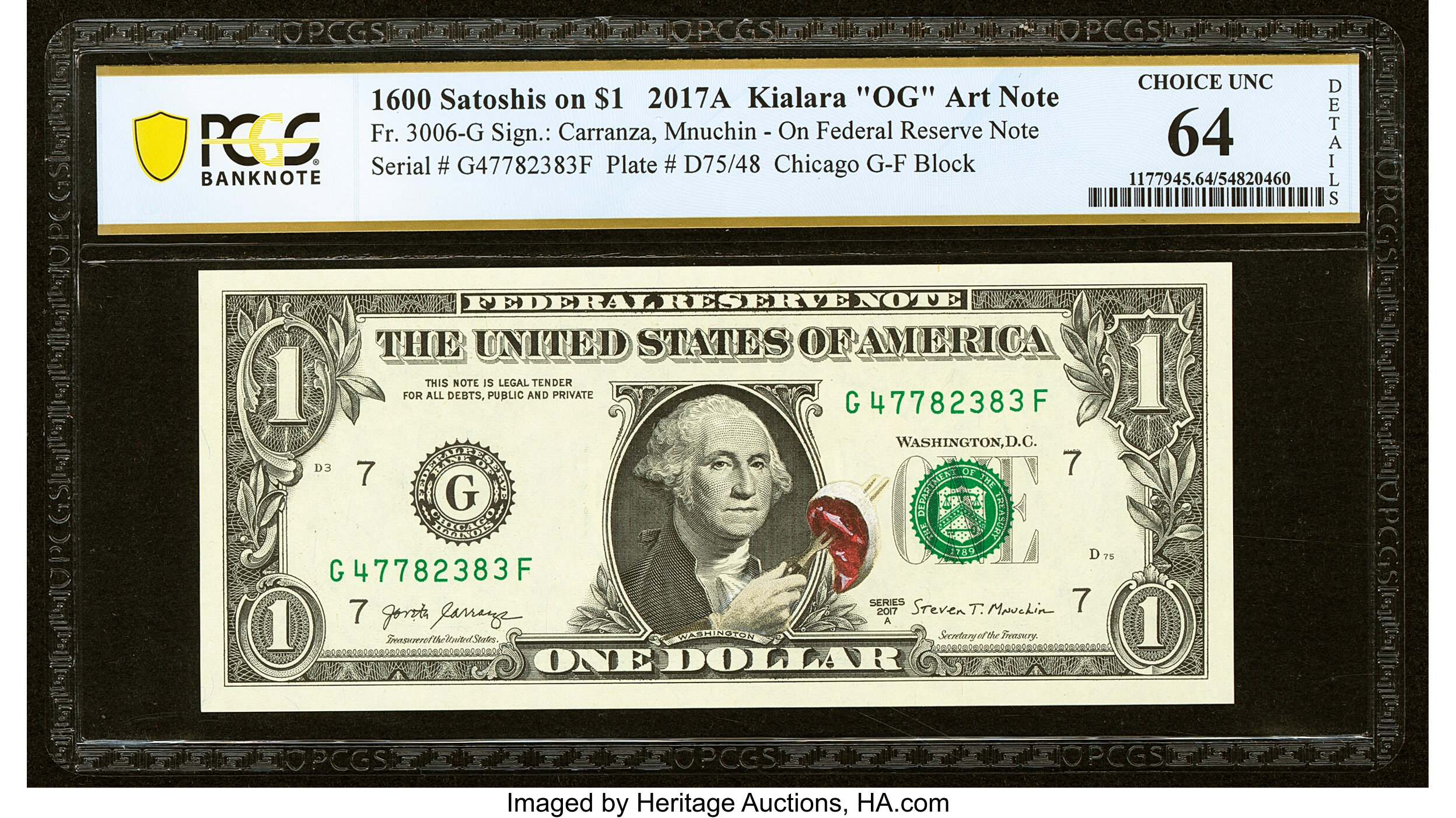 Kialara OG · 1,600 sats — Heritage auction specimen obverse
