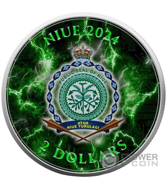 BITCOIN ENERGY 1 Oz Silver Coin 2$ Niue 2024 — official product photograph 2