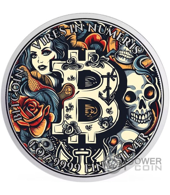TATTOO BITCOIN 1 Oz Silver Coin 2$ Niue 2024 — official product photograph 1