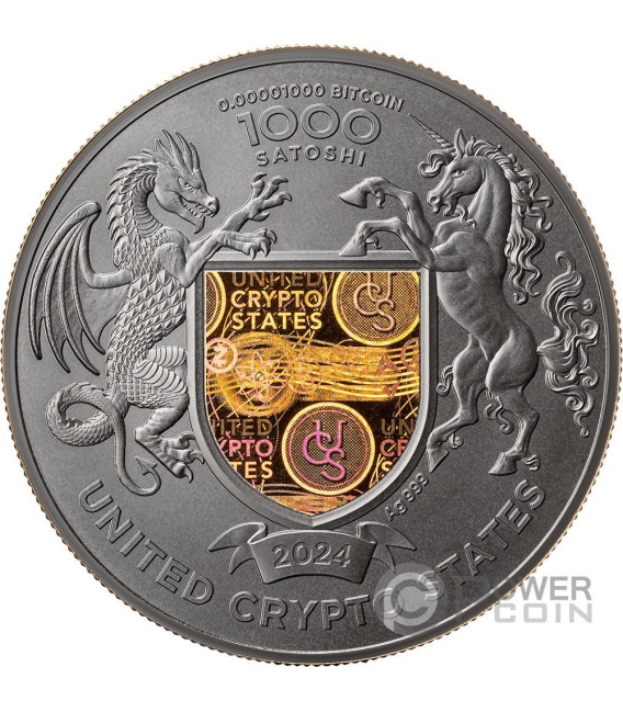 UKRAINE LAND OF FREEDOM Cryptocurrency 1 Oz Silver Coin 1000 Satoshi United Crypto States 2024 — official product photograph 2