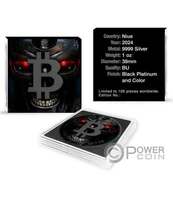 AI CYBORG Bitcoin 1 Oz Silver Coin 2$ Niue 2024 — official product photograph 3