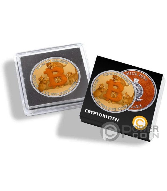 CRYPTOKITTEN Bitcoin 1 Oz Silver Coin 2$ Niue 2024 — official product photograph 3