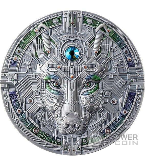 THE WOLF Techno Totem 2 Oz Silver Coin 1000 Satoshi United Crypto States 2025 — official product photograph 1
