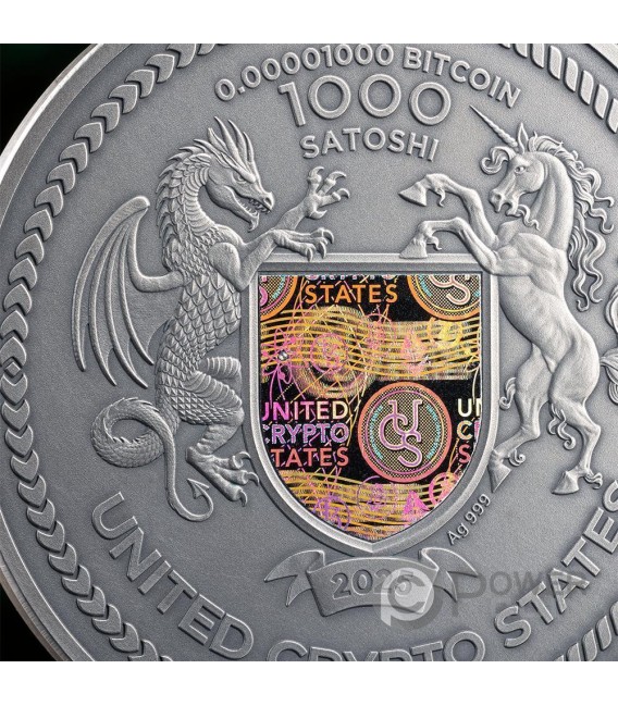 THE WOLF Techno Totem 2 Oz Silver Coin 1000 Satoshi United Crypto States 2025 — official product photograph 4