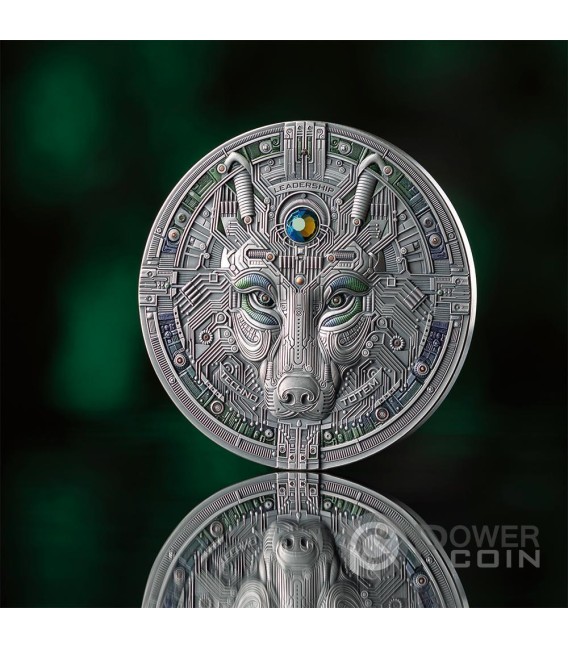THE WOLF Techno Totem 2 Oz Silver Coin 1000 Satoshi United Crypto States 2025 — official product photograph 5