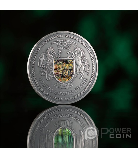 THE WOLF Techno Totem 2 Oz Silver Coin 1000 Satoshi United Crypto States 2025 — official product photograph 6