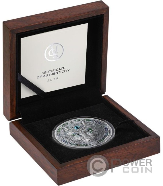 THE WOLF Techno Totem 2 Oz Silver Coin 1000 Satoshi United Crypto States 2025 — official product photograph 7