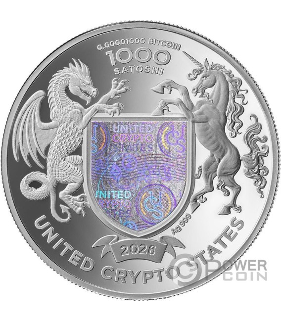 BRITANNIA Cryptocurrency 1 Oz Silver Coin 1000 Satoshi United Crypto States 2026 — official product photograph 2