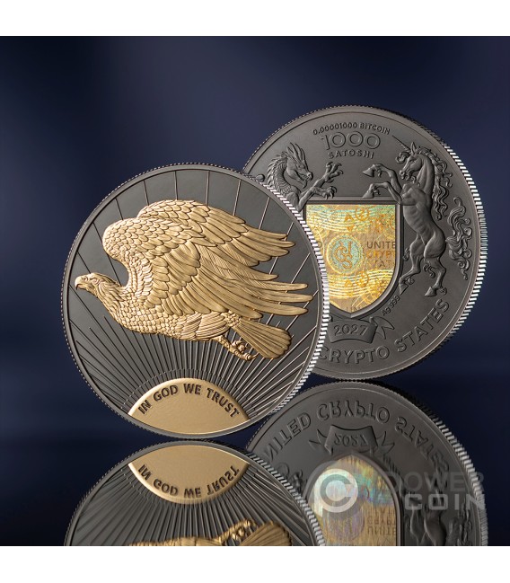 DOUBLE EAGLE 1 Oz Silver Coin 1000 Satoshi United Crypto States 2027 — official product photograph 4