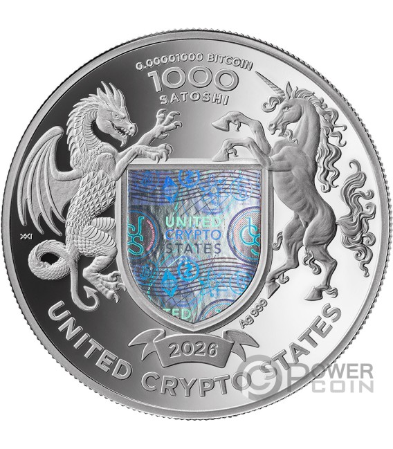 LIBERTY 1/2 Oz Silver Coin 1000 Satoshi United Crypto States 2026 — official product photograph 2