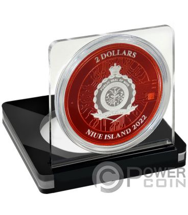 GREEN BLOCKCHAIN BITCOIN PowerChrome Red 1 Oz Silver Coin 2$ Niue 2022 — official product photograph 4