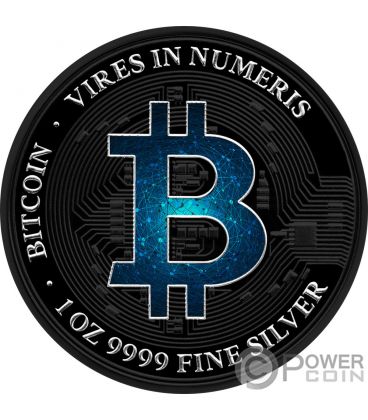 BLUE BLOCKCHAIN BITCOIN PowerChrome Black Platinum 1 Oz Silver Coin 2$ Niue 2022 — official product photograph 1