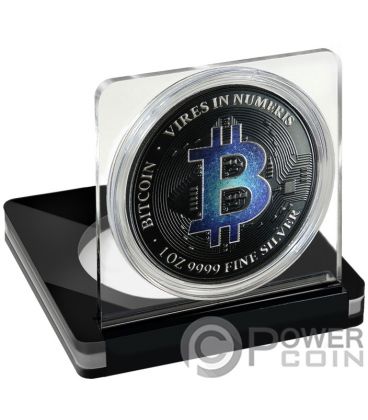 BLUE BLOCKCHAIN BITCOIN PowerChrome Black Platinum 1 Oz Silver Coin 2$ Niue 2022 — official product photograph 3