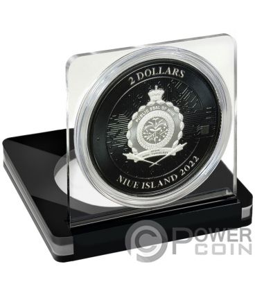 BLUE BLOCKCHAIN BITCOIN PowerChrome Black Platinum 1 Oz Silver Coin 2$ Niue 2022 — official product photograph 4