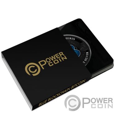BLUE BLOCKCHAIN BITCOIN PowerChrome Black Platinum 1 Oz Silver Coin 2$ Niue 2022 — official product photograph 5