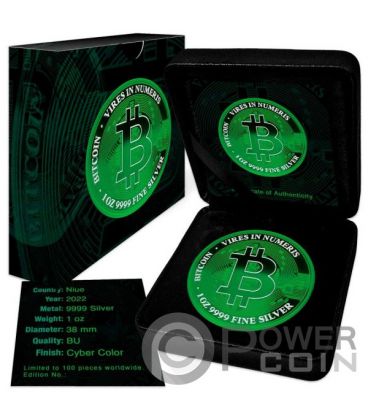BITCOIN Cyber Green 1 Oz Silver Coin 2$ Niue 2022 — official product photograph 3