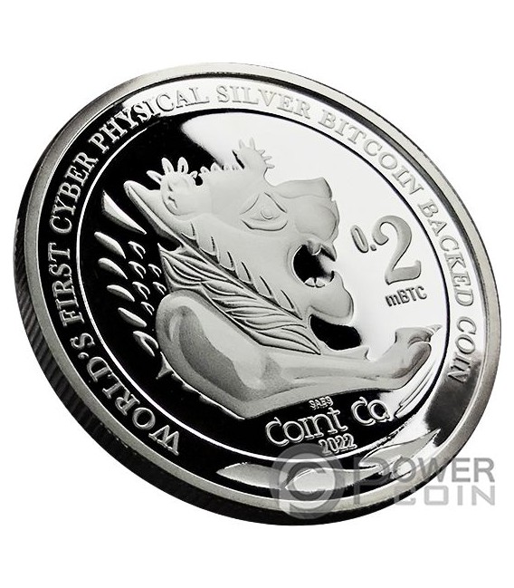NEW LYDIAN COIN Bitcoin Backed 1 Oz Silver Coin 0.2 mBTC 2022 — official product photograph 3