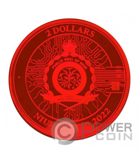 BITCOIN Red Space 1 Oz Silver Coin 2$ Niue 2022 — official product photograph 2