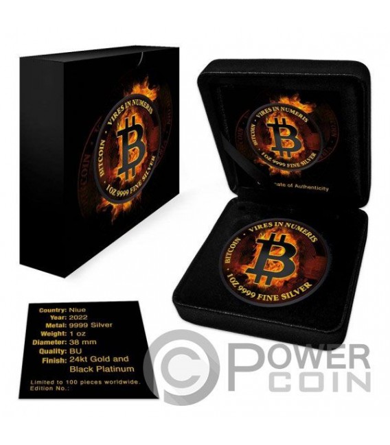 BITCOIN Burning 1 Oz Silver Coin 2$ Niue 2022 — official product photograph 3