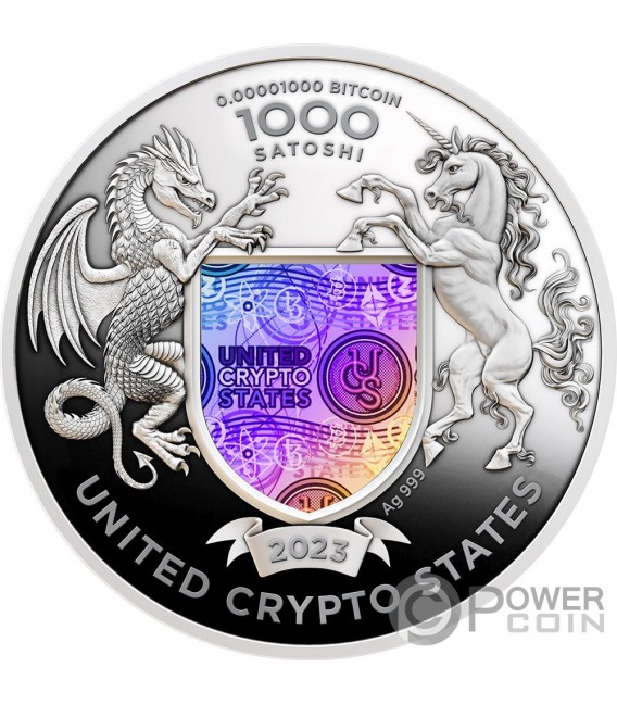 LIBERTY EAGLE Cryptocurrency 1 Oz Silver Coin 1000 Satoshi United Crypto States 2023 — official product photograph 2
