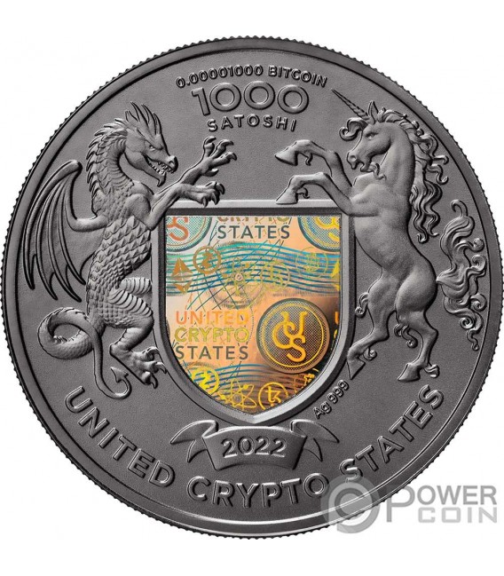 UKRAINE LAND OF FREEDOM Cryptocurrency 1 Oz Silver Coin 1000 Satoshi United Crypto States 2022 — official product photograph 2