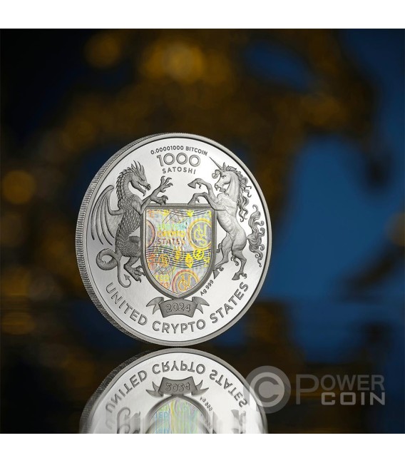 LIBERTY OF UKRAINE Cryptocurrency 1 Oz Silver Coin 1000 Satoshi United Crypto States 2024 — official product photograph 6