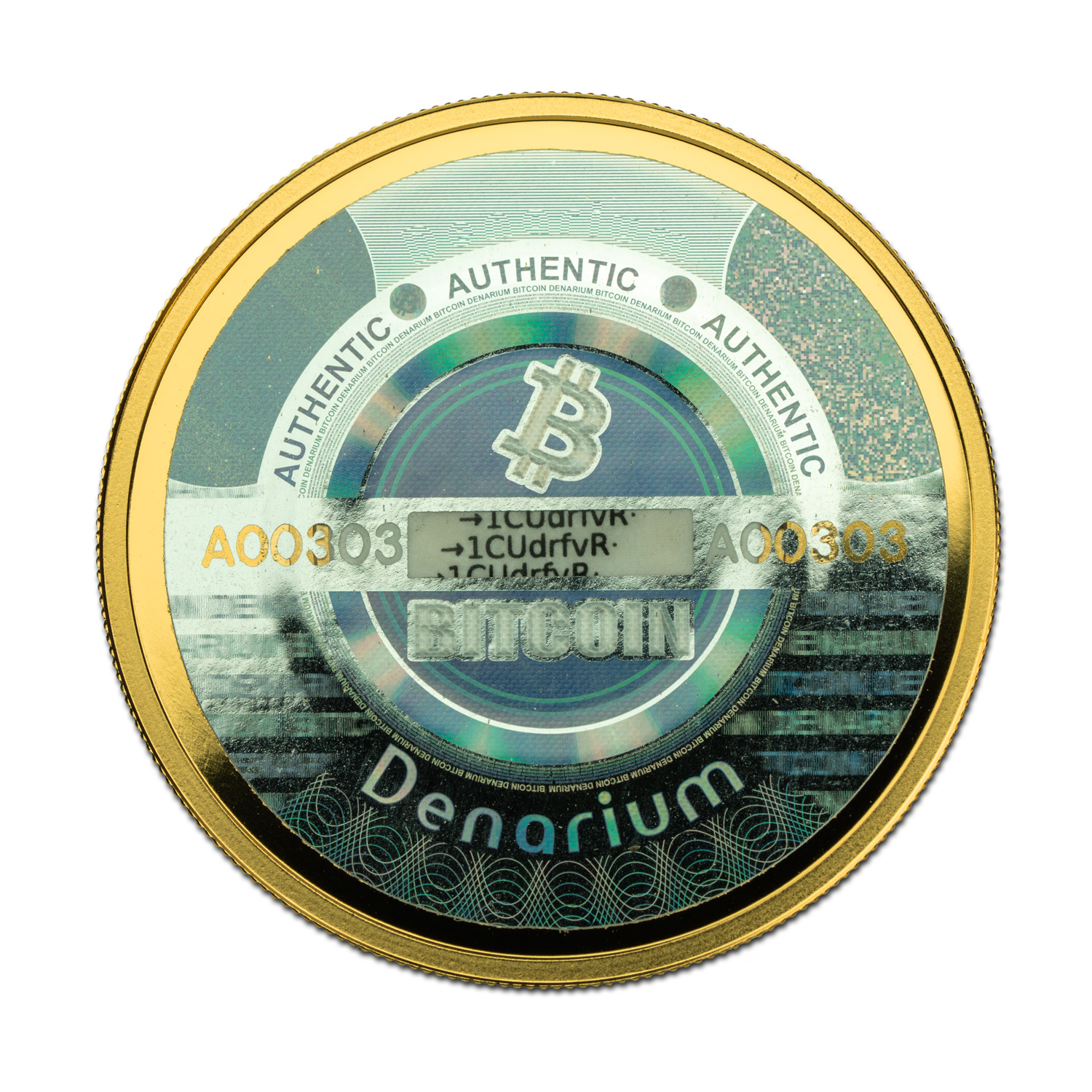 Denarium half Bitcoin Gold 2018 hologram reverse, serial A00303
