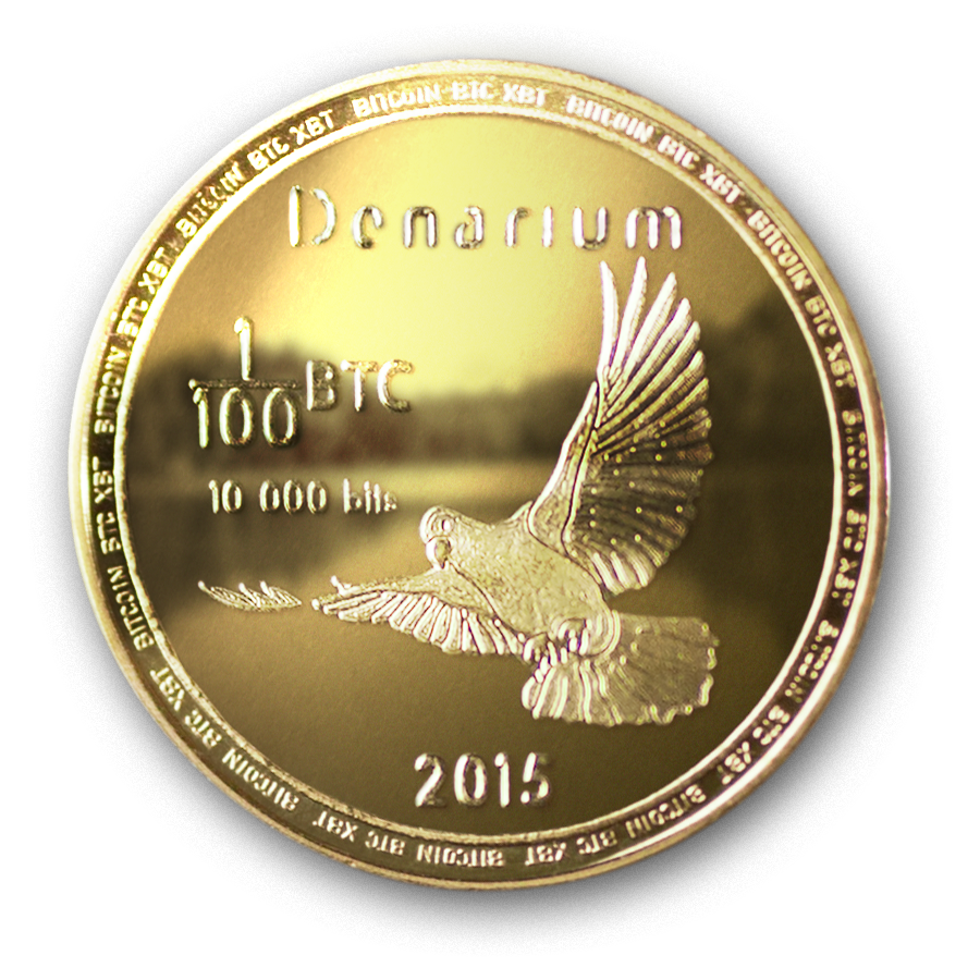 Denarium 1/100 BTC Gold Plated, official model reference photograph