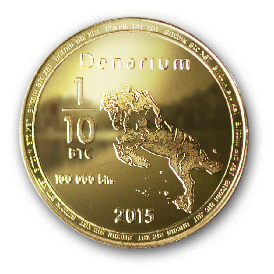 Denarium 1/10 BTC Gold Plated, official model reference photograph