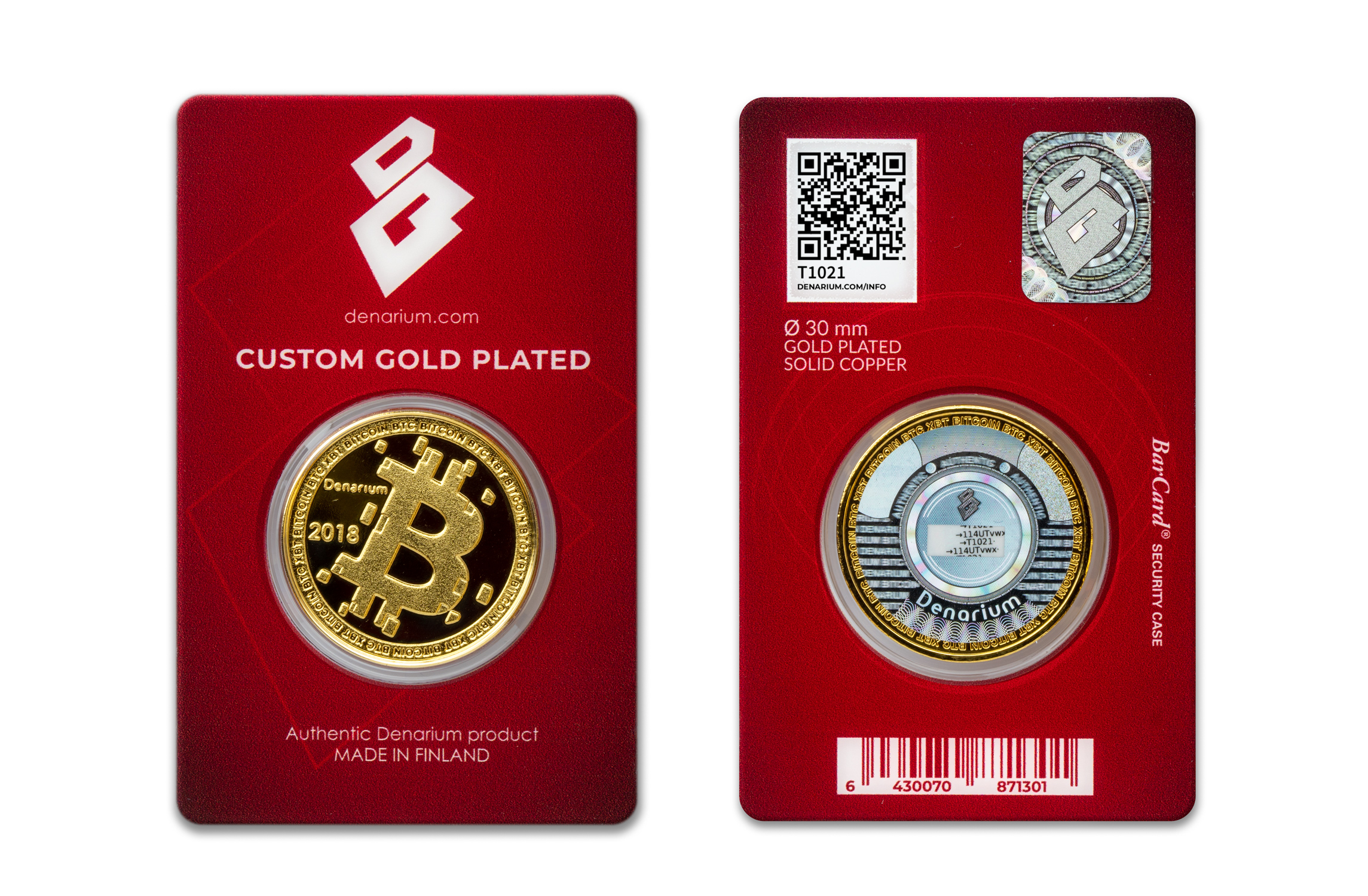 Denarium Custom Gold Plated 2018 — BarCard · front and reverse