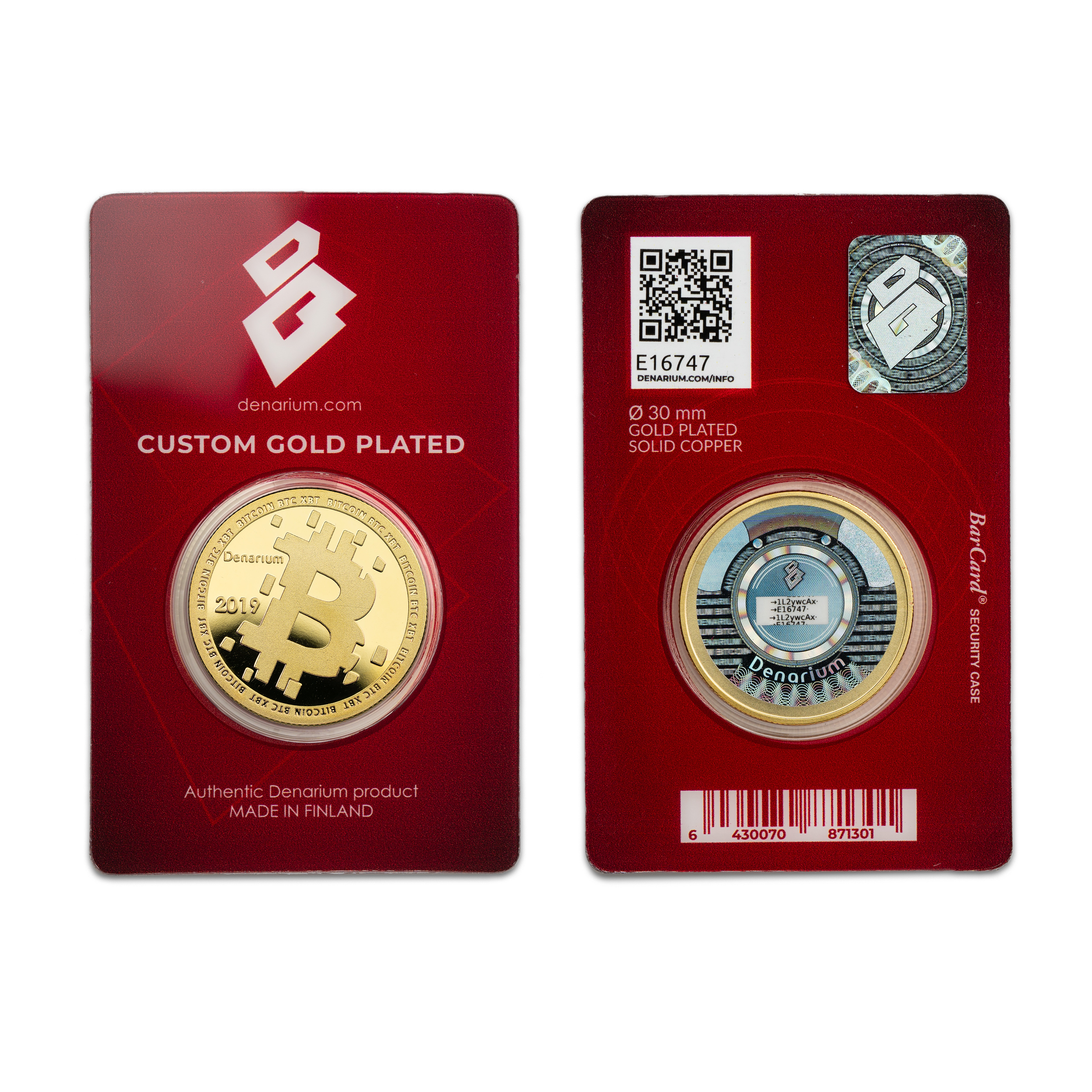 Denarium Custom Gold Plated 2019 — BarCard · front and reverse