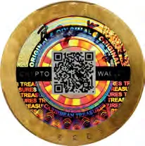 Caribbean Treasures Coal to Crypto · Brass · 50,000 satoshi — hologram face, auction specimen