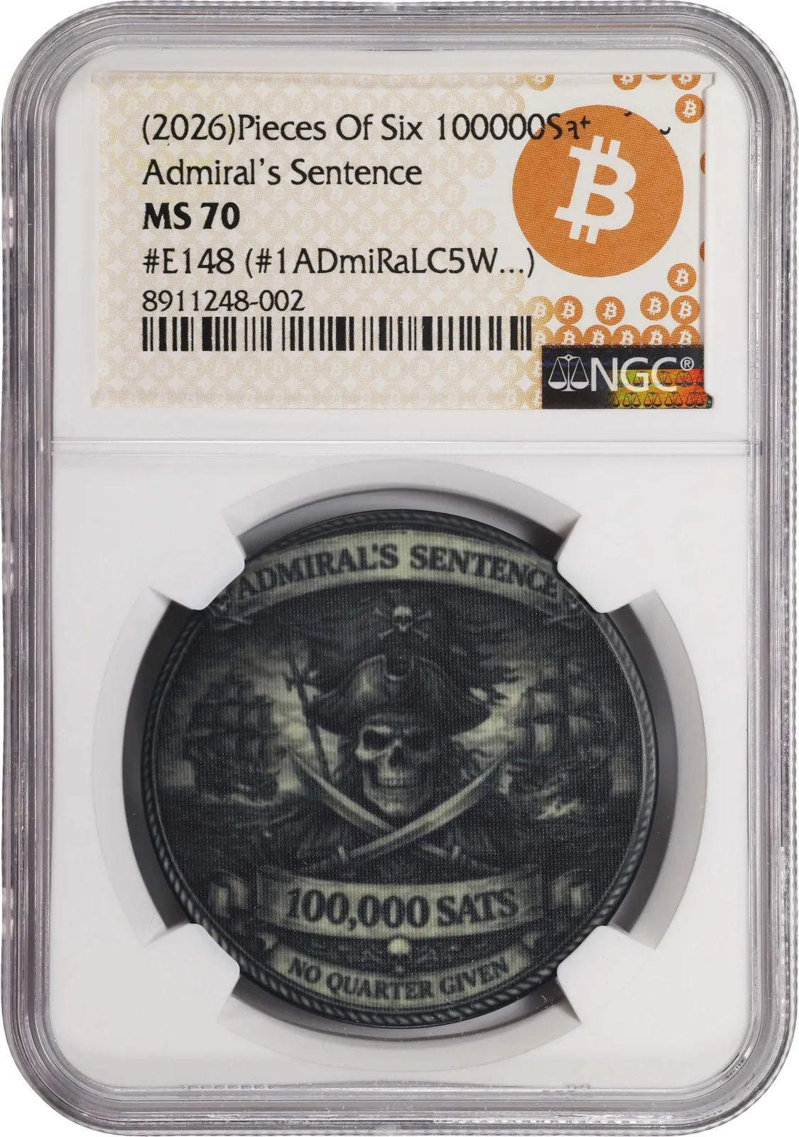 Pieces of Six Admiral’s Sentence · 0.001 BTC poker chip — Holder · design face · lot 6023
