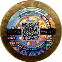 Caribbean Treasures Coal to Crypto · Brass · 25,000 satoshi — hologram face, auction specimen