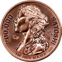 Caribbean Treasures In His Name · Copper · 20,000 satoshi — design face, auction specimen