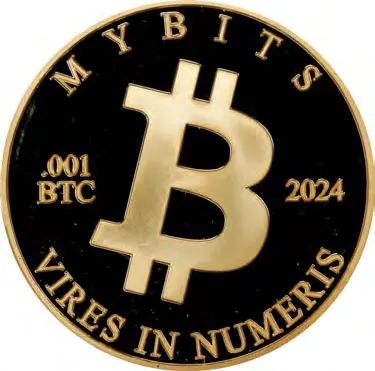 MYBITS 0.001 BTC · Gilt brass · 2024 inscription — Design face · lot 3018