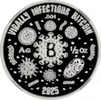 VIP Bitcoins Virus · 1/2 oz silver · 0.001 BTC — design face, auction specimen