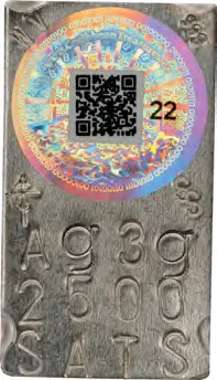 Caribbean Treasures Hand-stamped bar · 3 g silver · 25,000 satoshi — stamped face, auction specimen