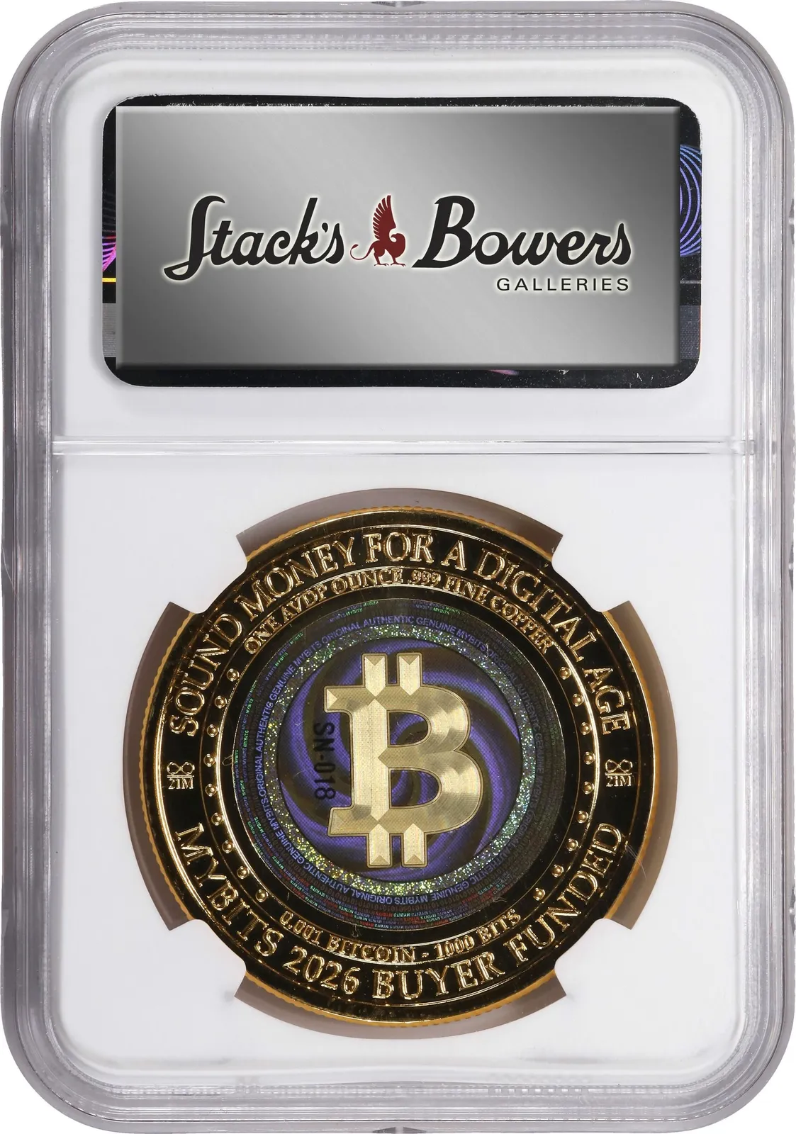 MYBITS World Currency · Gilt copper · 0.001 BTC — Holder · other face · lot 6017