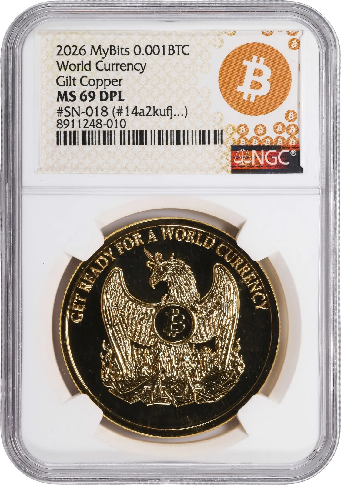 MYBITS World Currency · Gilt copper · 0.001 BTC — Holder · design face · lot 6017