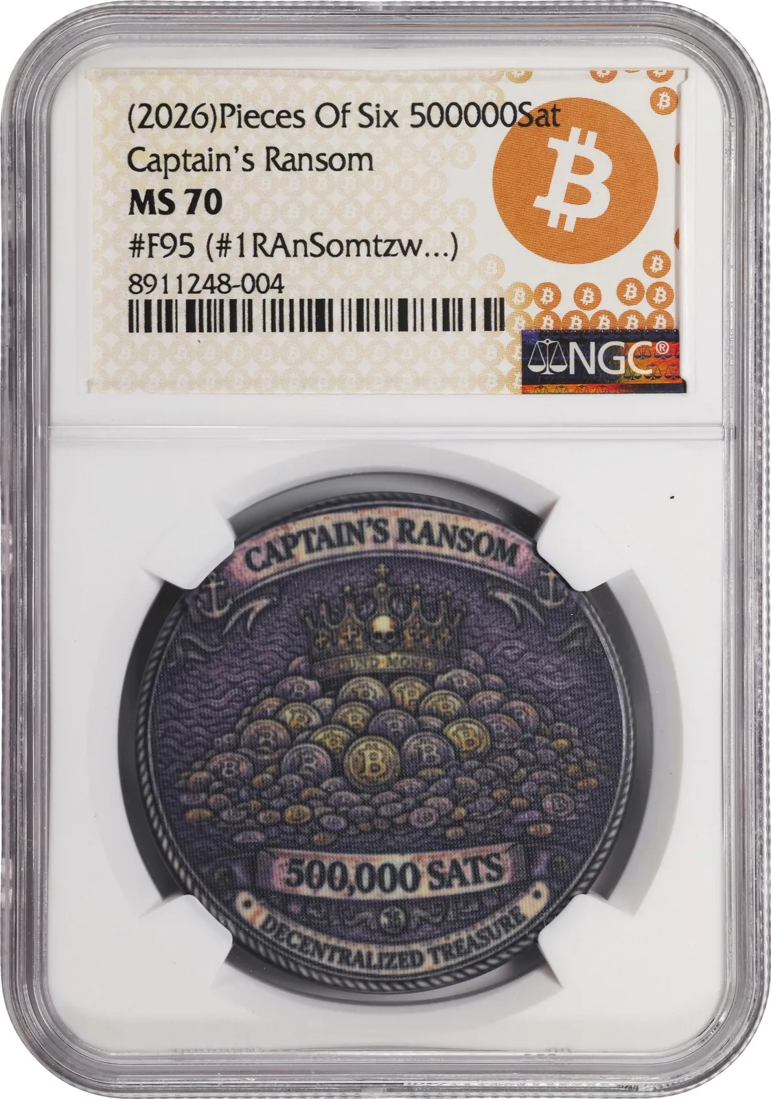 Pieces of Six Captain’s Ransom · 0.005 BTC poker chip — Holder · design face · lot 6024