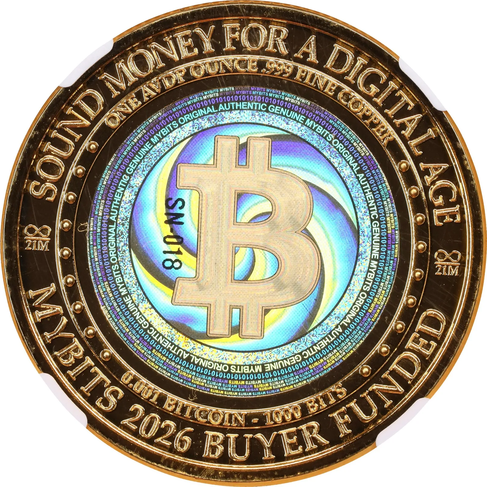 MYBITS World Currency · Gilt copper · 0.001 BTC — Other face · lot 6017