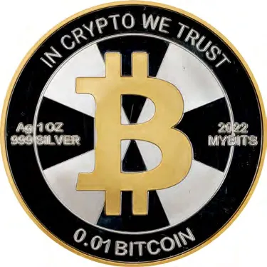 MYBITS Gold Rim · 0.01 BTC · Silver — Design face · lot 35040