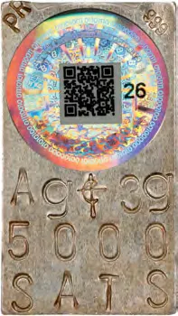 Caribbean Treasures Hand-stamped bar · 3 g silver · 5,000 satoshi — stamped face, auction specimen
