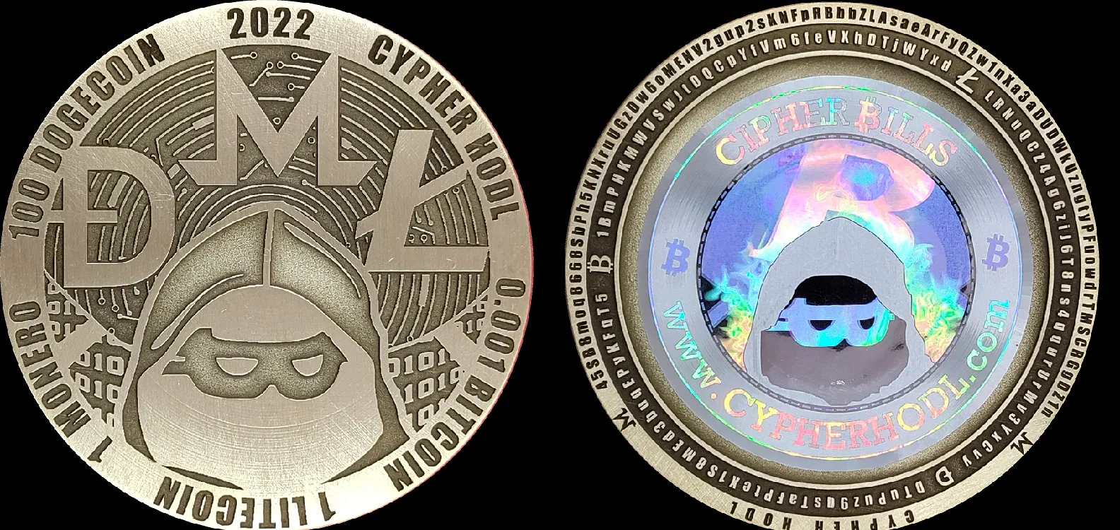 Cypher HODL Brass · Four-currency prototype