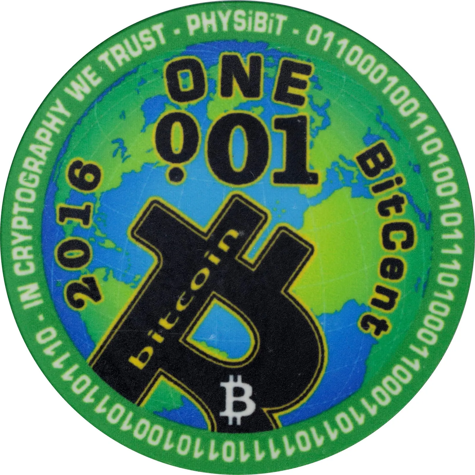 Physibit 0.01 BTC · Poker chip — Design face · lot 7040
