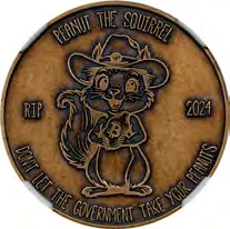 VIP Bitcoins Peanut the Squirrel · Antiqued bronze — design face, auction specimen