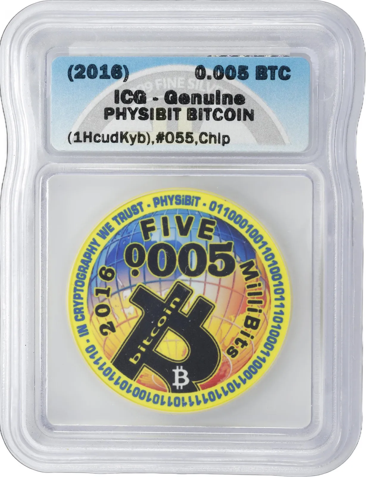 Physibit 0.005 BTC · Poker chip — Holder · design face · lot 7039