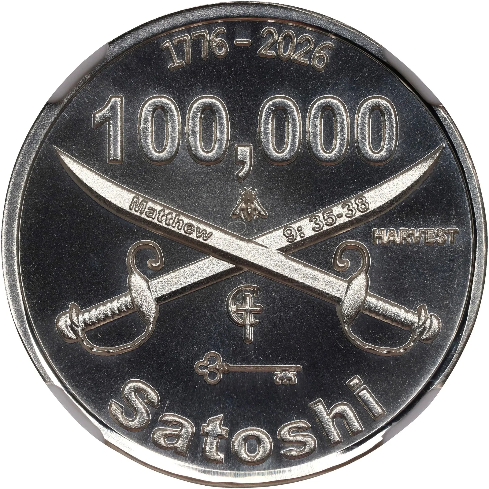 Caribbean Treasures America 250th Anniversary · Silver test strike · 0.001 BTC — Design face · lot 6034