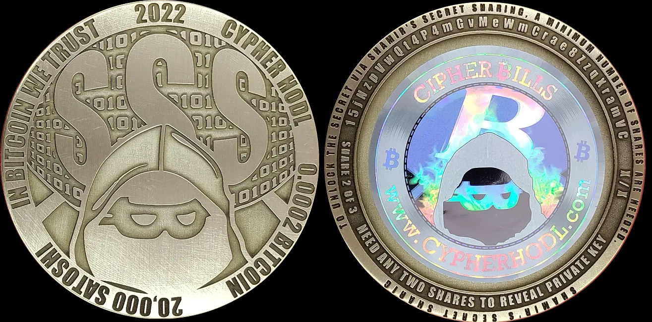 Cypher HODL Brass · Three-coin Shamir set